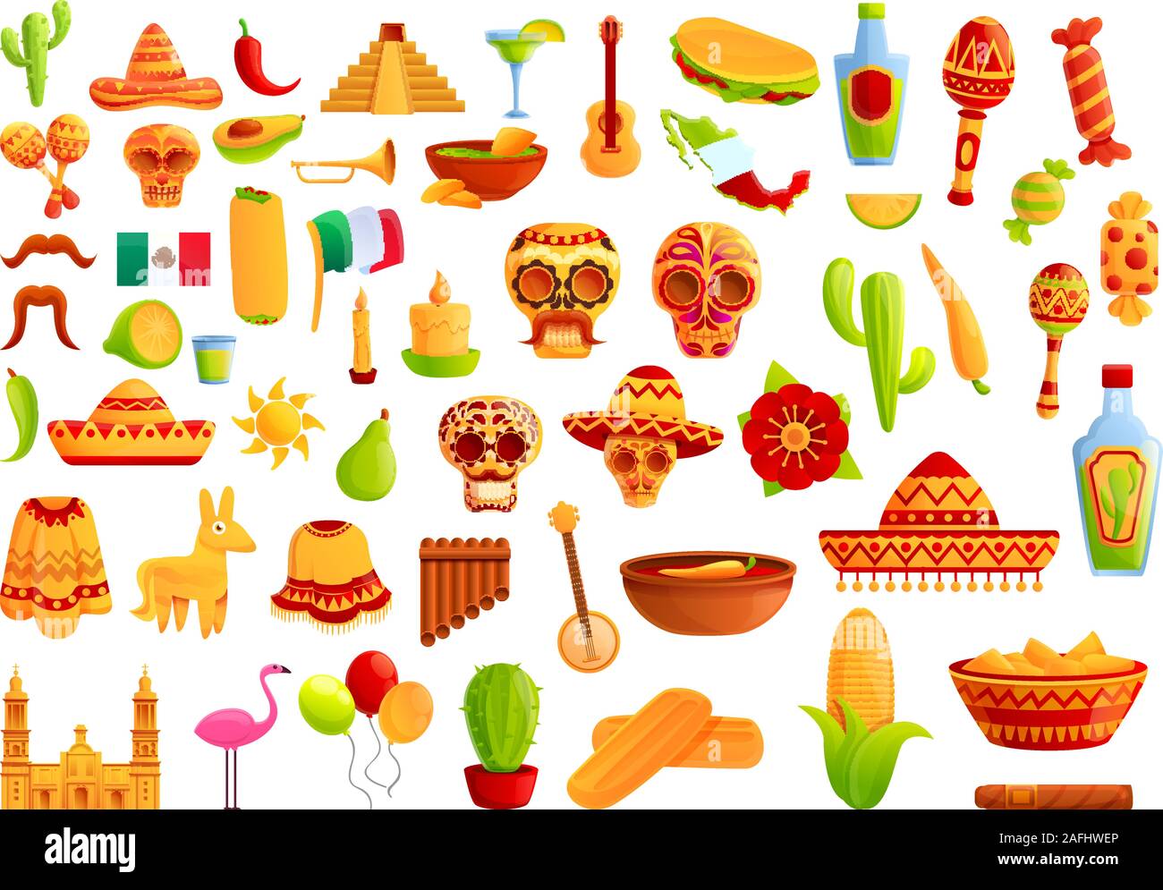 Mexique icons set. Cartoon vector icons set du Mexique pour le web design Illustration de Vecteur