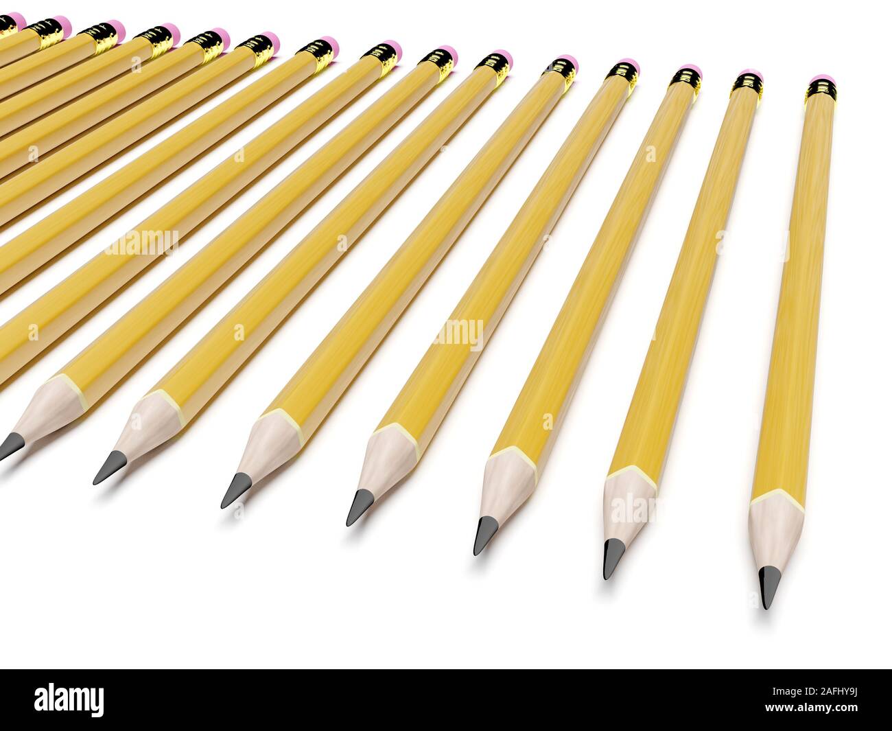 Crayons avec caoutchouc avec ombre isolé sur fond blanc. Le rendu 3D Banque D'Images