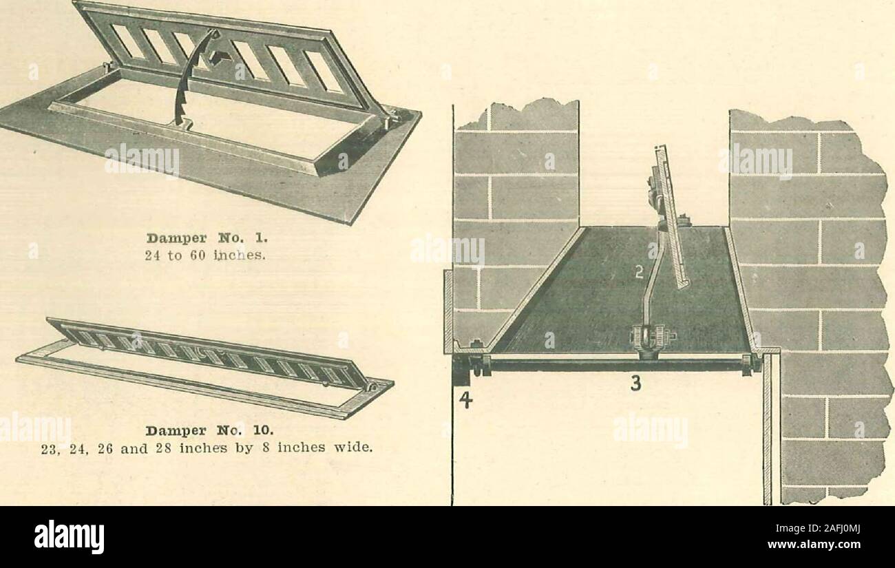 . Grilles et accessoires cheminée en fer et laiton. No 9 de l'Amortisseur de Dome. 24 à 43 pouces, 12 pouces de large. L'amortisseur du dôme. N° 12. 24 à 50 po de longueur par 15 de largeur. 5 % en dôme..no 13. De 24 à 36 po de longueur par 13 de largeur. 3y2 in. dome.. Volet d'no 10. 23, 24, 26 et 2S par S pouces de large Banque D'Images