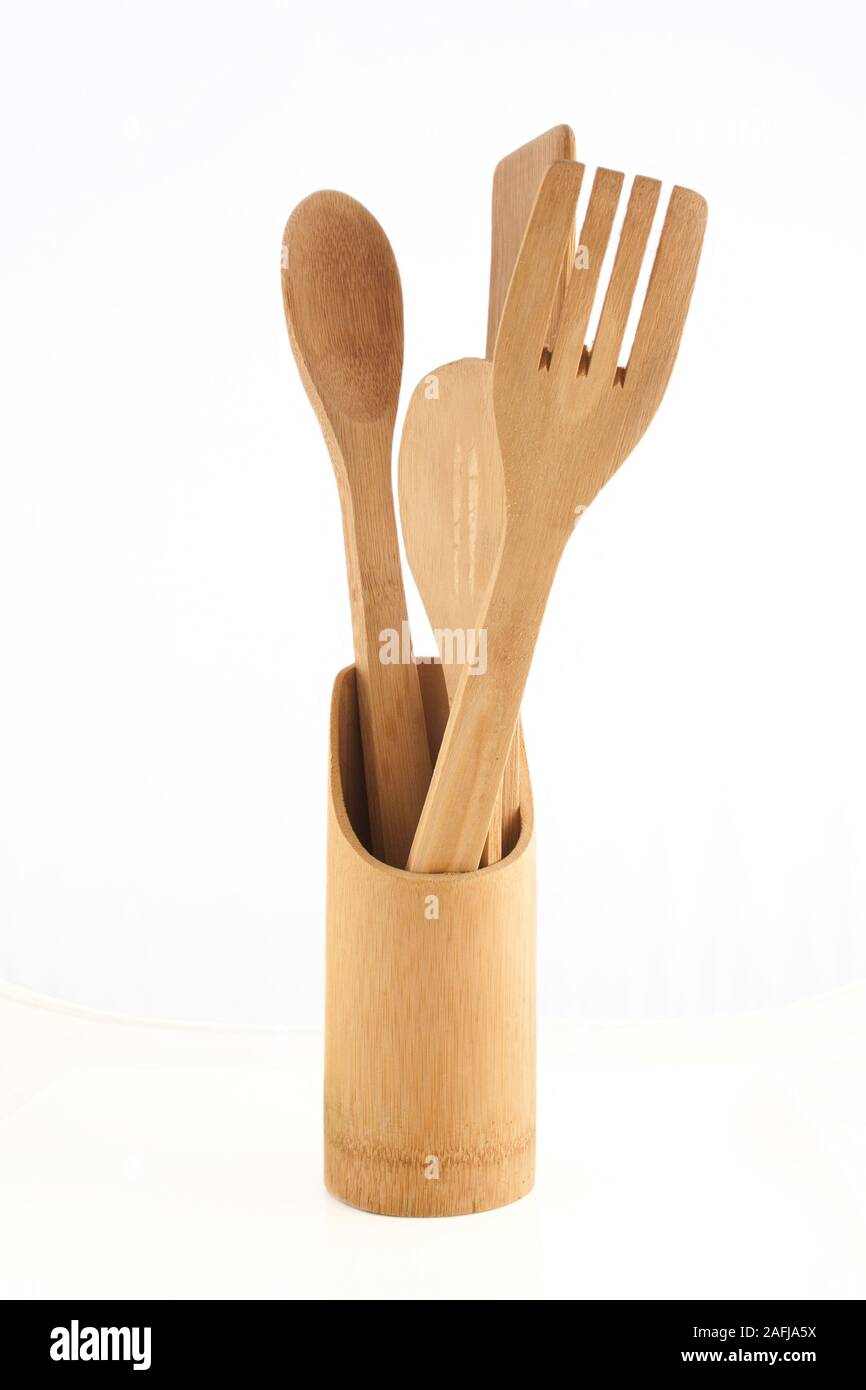 Cuillère en bois, fourchette et couteau en retro edition Banque D'Images