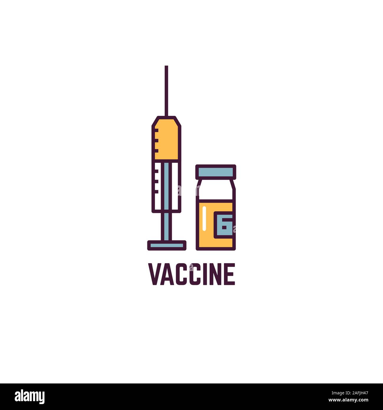 Illustration style de ligne de vaccins. La thérapie de drogue ou d'une seringue. Pet Vet vaccin. La vaccination contre la grippe d'autres maladies. Seringue de style de ligne et le flacon. Le Vacc Illustration de Vecteur