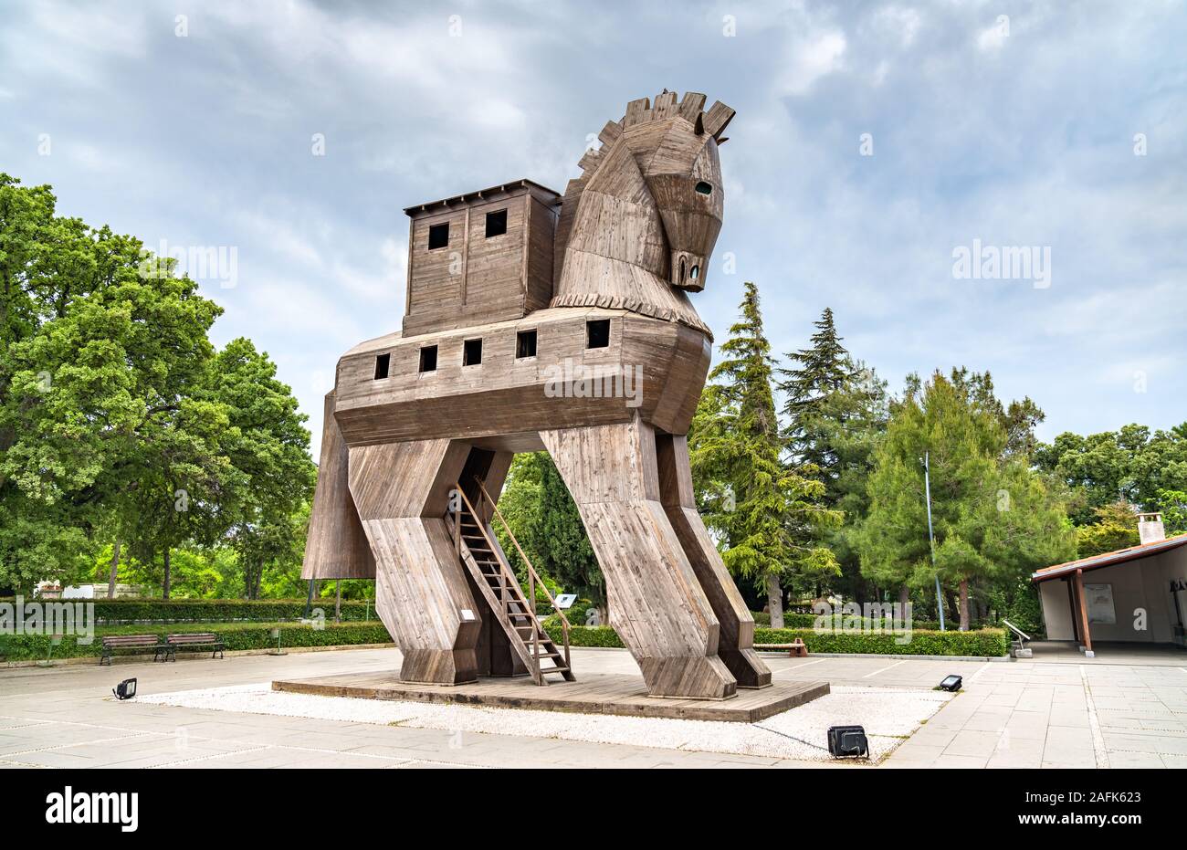 Le cheval de Troie à la ville antique de Troie en Turquie Banque D'Images