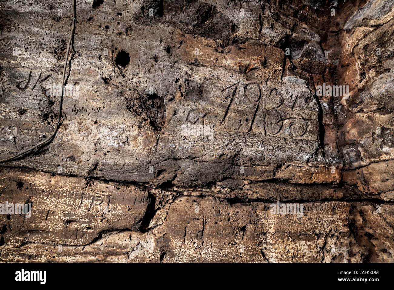 Grottes de Hella, l'Islande. L'homme a fait des grottes, pourraient être faites par les Celtes qui habitaient l'Islande avant l'ouverture officielle de la colonisation scandinave, fin du ixe siècle. Banque D'Images