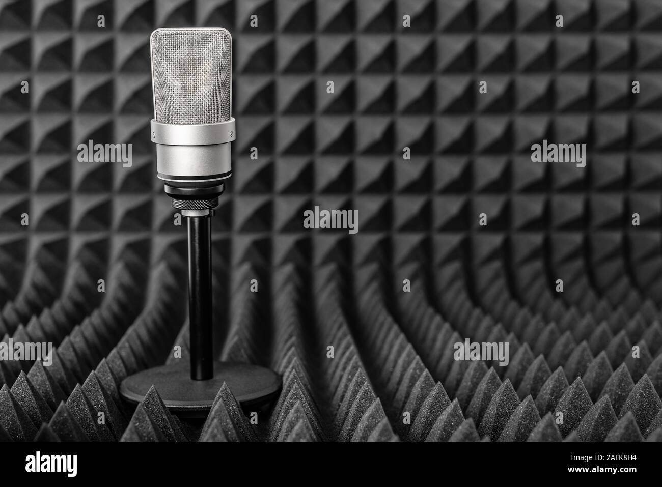 Microphone professionnel à condensateur isolé sur blanc. Banque D'Images