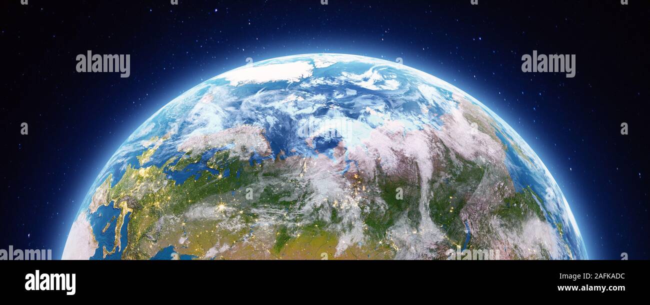 La planète Terre les lumières de la ville. Éléments de cette image fournie par la NASA. Le rendu 3D Banque D'Images