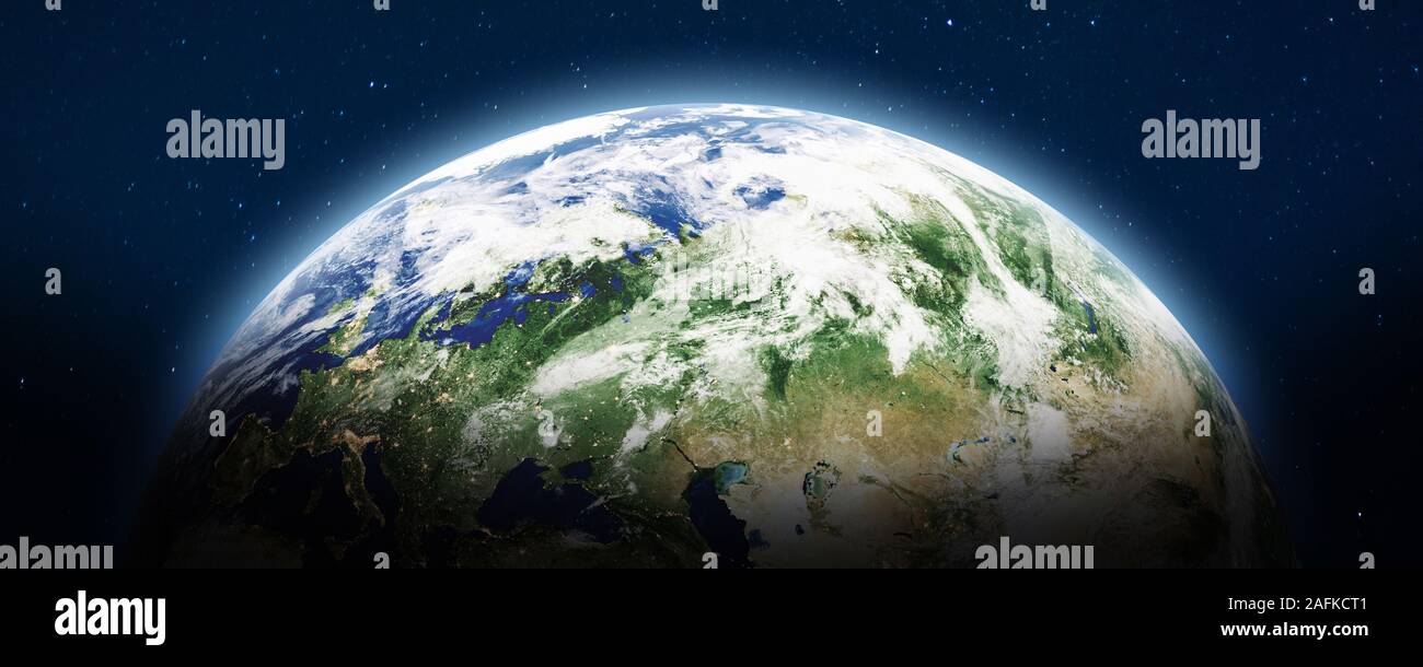 La planète Terre vue panoramique. Éléments de cette image fournie par la NASA. Le rendu 3D Banque D'Images