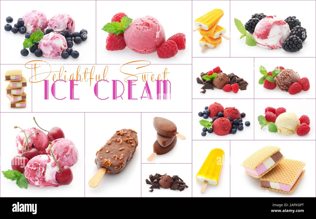 Collage de différentes sortes de Glace Isolated On White Banque D'Images
