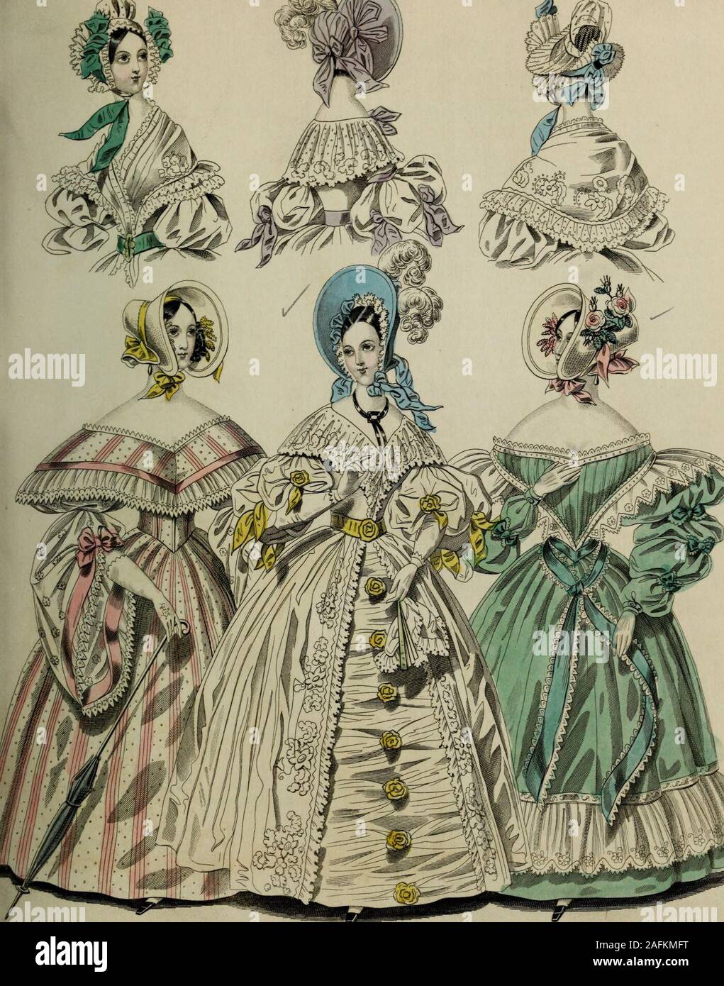 . Le monde de la mode et de feuilletons de continental. C ^^J^^^^C jdMU^^^^c :, /^^^ ^ZUr^^^PoiynA Sc y/y/^^ j. /^7. -77 /O / LE MONDE DE LA MODE. 153 DERNIERS ARTICLES MODE POUR LONDRES ET PARIS, juillet 1836. La deuxième plaque. Le dîner et COSTUME ROBES MATIN. Fig. 1.-Une robe de soie couleur citron, avoir un patron ofroses légèrement tracée en noir sur elle : l'avant, en tablievtwith un fraisage de dentelle blanc ensemble en bandsof triple de la soie. Corsage a souligné, distinct de la robe, comme^vigrn^ avec cape formée de bandes, et garnie de dentelles au jupes. Manches courtes bouffant, la plénitude divisé int Banque D'Images