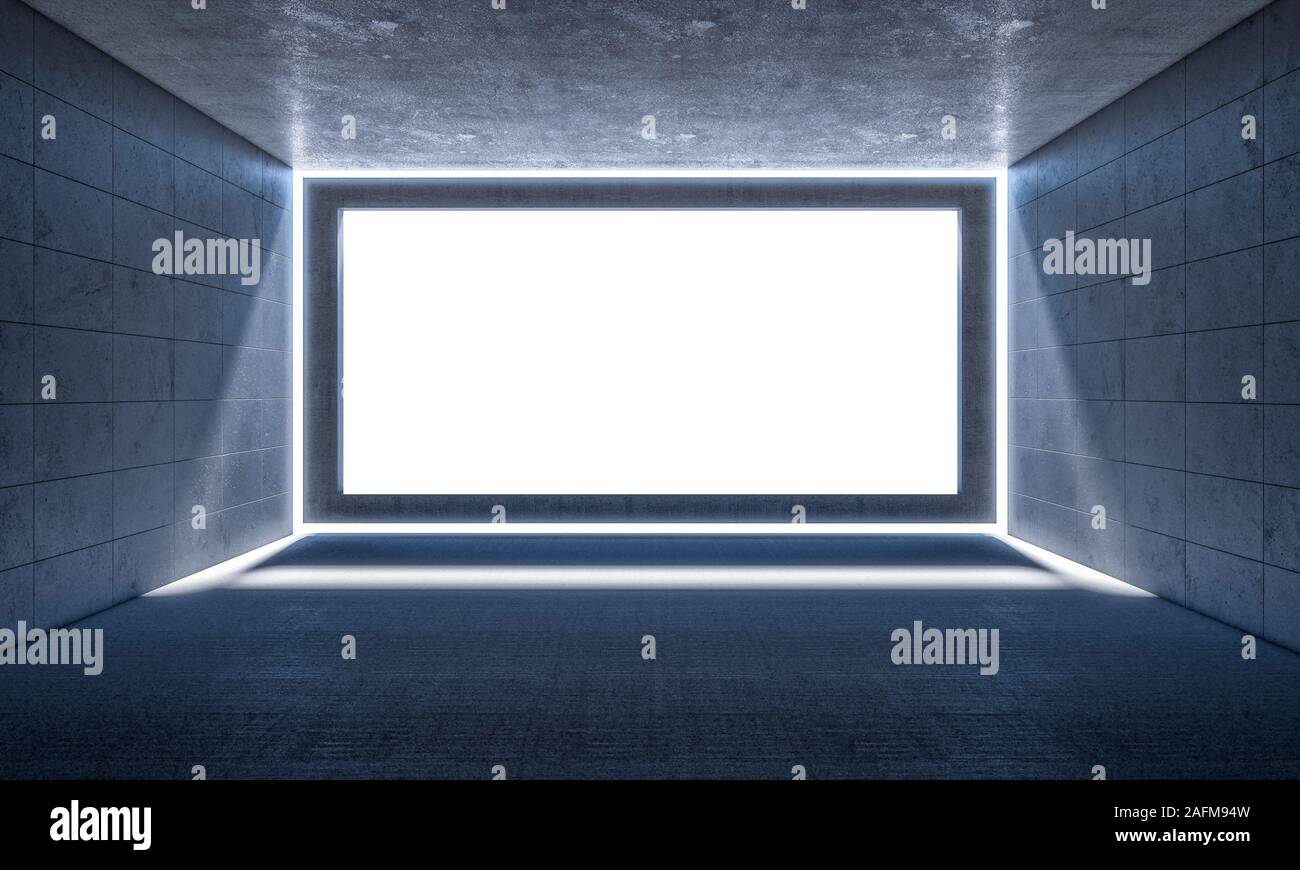 L'image de rendu 3D de béton vide chambre blanche centre de fram Banque D'Images