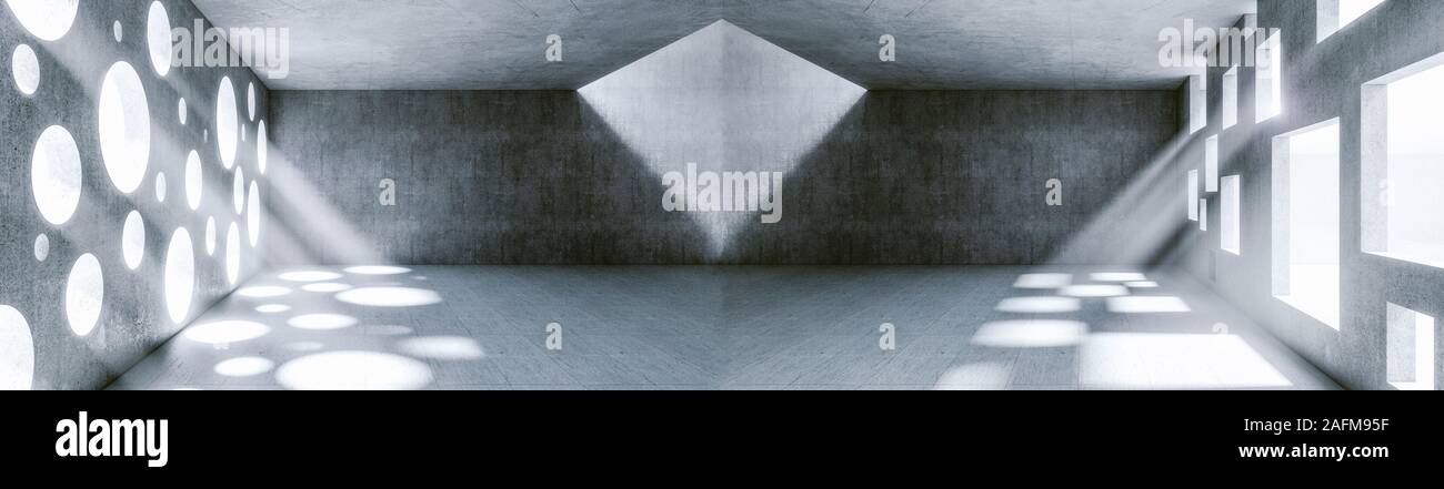 Piscine béton avec cercle et des trous carrés de l'image de rendu 3D Windows Banque D'Images