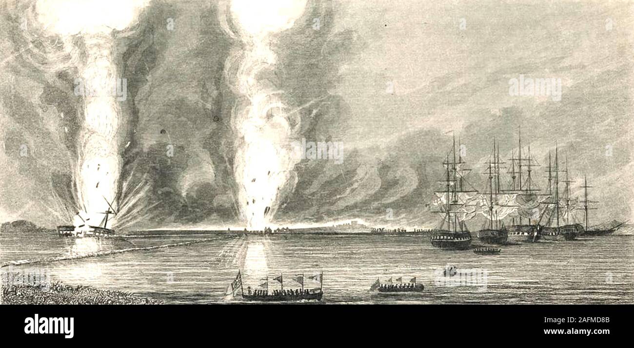 Bataille de Canton Mai 1841. La ville bombardée par la Royal Navy Banque D'Images