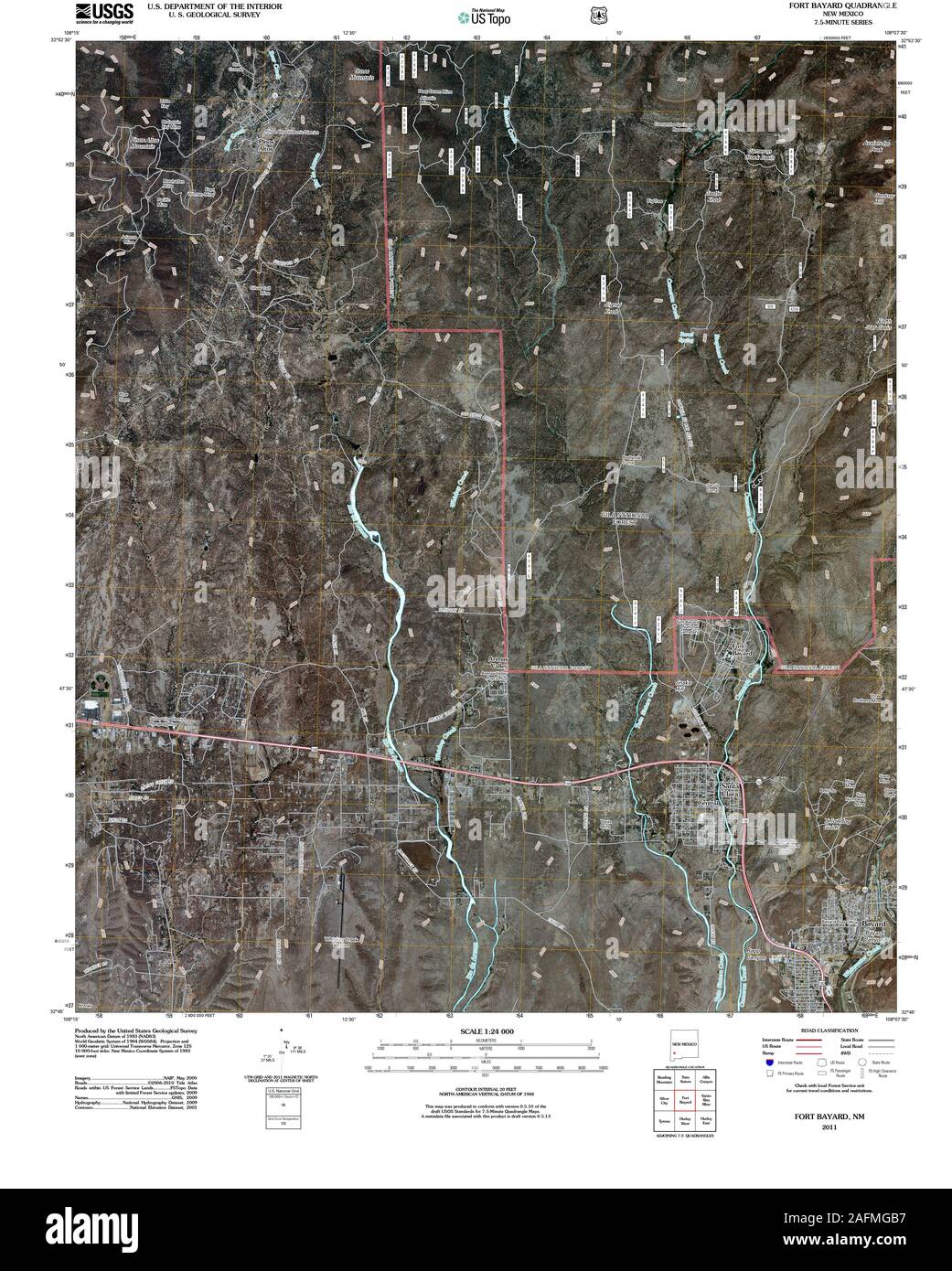 Carte TOPO USGS New Mexico NM Fort Bayard 20110207 Restauration TM Banque D'Images