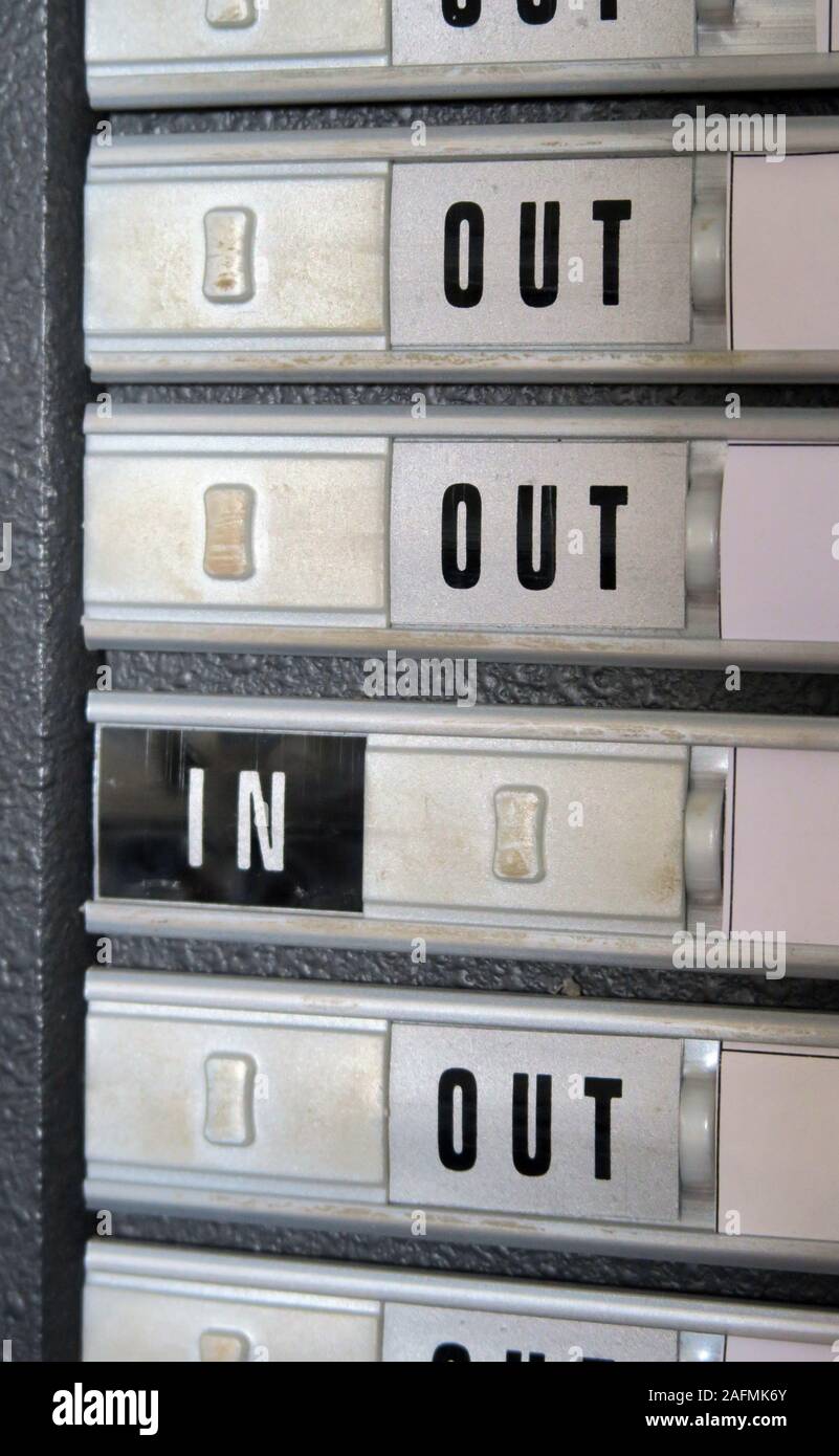 Indicateur d'entrée/sortie du personnel de bureau, environnement de bureau, curseur Banque D'Images