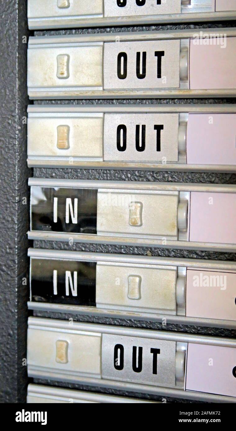 Indicateur d'entrée/sortie du personnel de bureau, environnement de bureau, curseur Banque D'Images