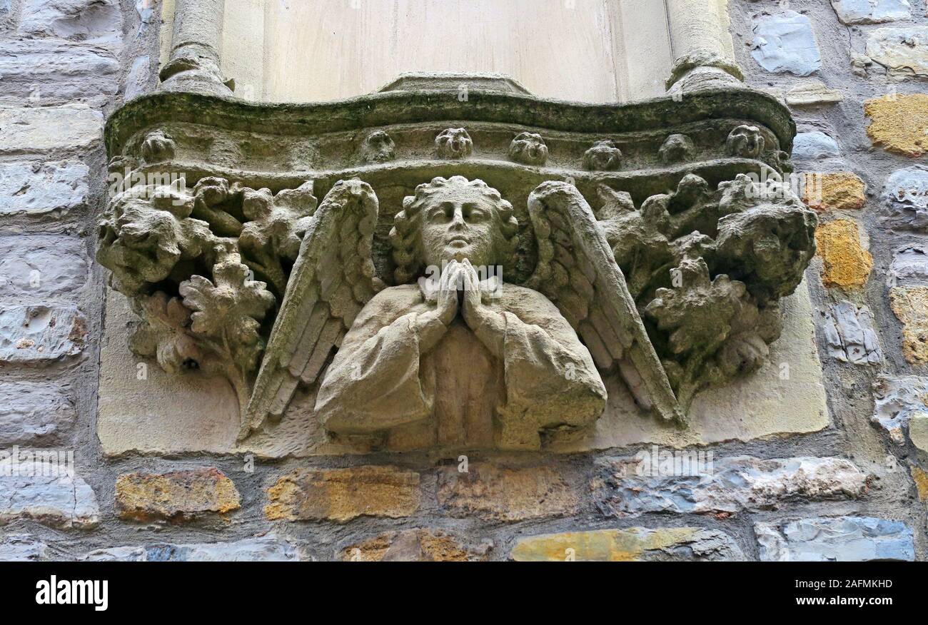 Ange sculpté en pierre, église St Mary's, Bridgwater, Somerset, Angleterre, Royaume-Uni Banque D'Images