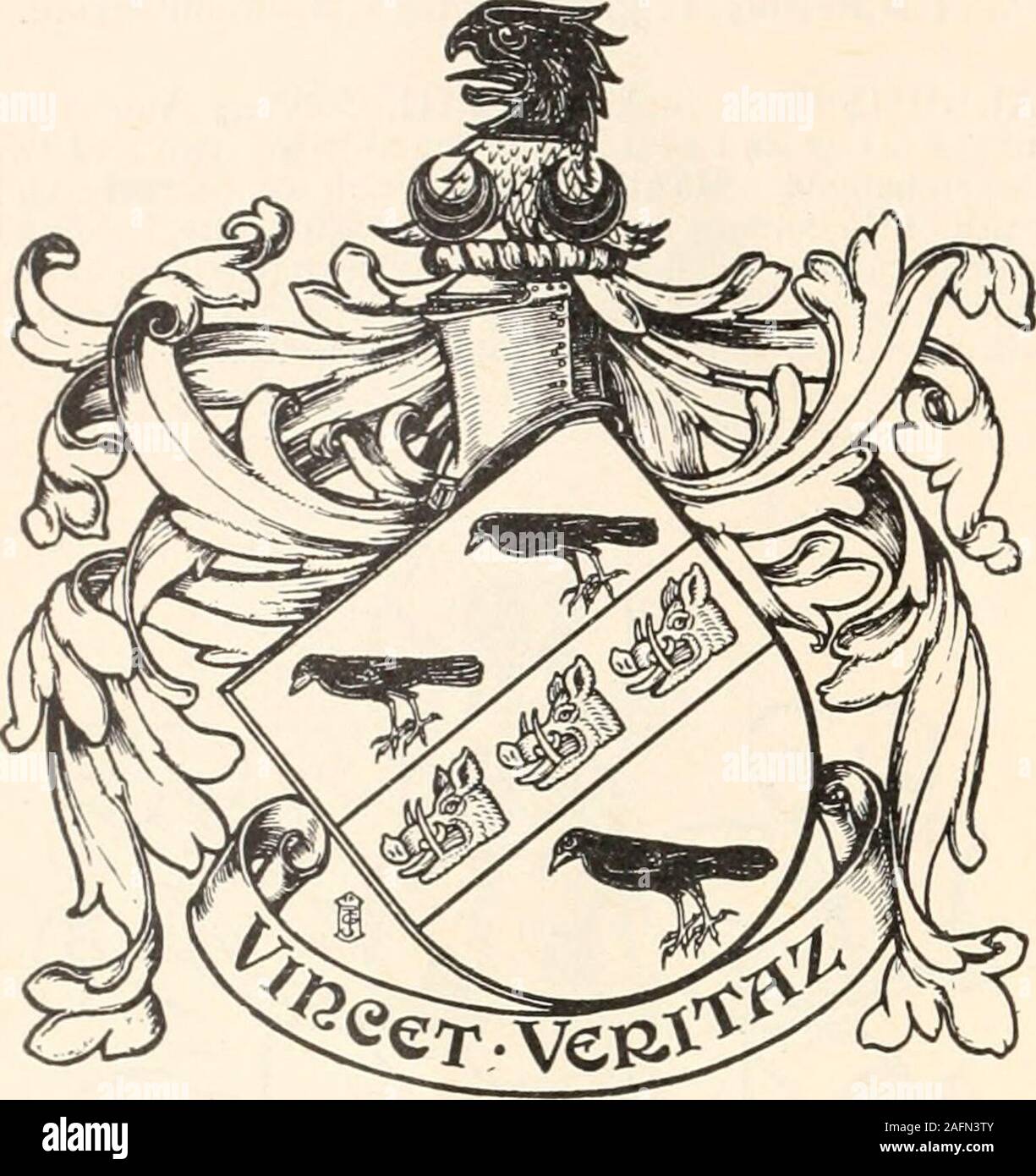. Armorial des familles : un répertoire de messieurs de coat-armure. en, R. Devon Yeo. L'artillerie, b. 1888. Pinhay-Siège, l'est du Devon, près de Lyme Regis, Dorsetshire. C/j'^j&gt ;-baignoire. Le capitaine Rupert AUhusen, R.A., b. 1893. Res.- Capt Desmond .AUhusen, fin 60ème Rifles, b. 1896. Res.- .ALLISON de Scaleby (H. Hall Coll.). .D'argent, au afesse d'azur, entre trois merles bon, comme manyboars chefs faucon coupée du champ. Lambrequins d'azur à andargent. Crest-sur une couronne de la couleurs, en face d'aneagles par une tête de fesse et de sable d'argent, deux crescentsalso sable. Devise Vincet- veritaz. Fils de sir Robert André Banque D'Images