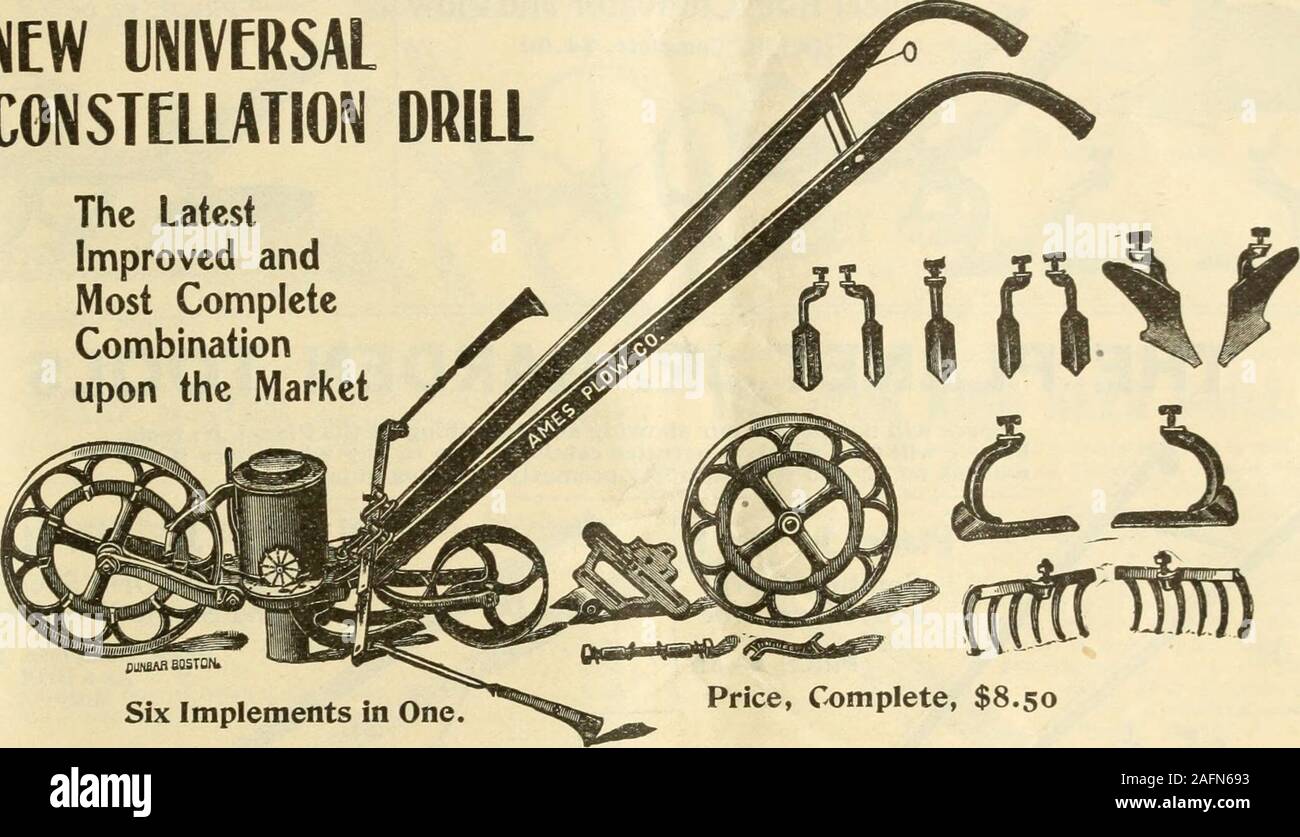 . Annuel 1903 de semences. Nouveau modèle universel Hill et percer Seeder PRIX. $7.25. Nouveau INIVERSALCONSTELLATION LatestImproved CompleteCombinationupon percez les andMost le marché Six met en Œuvre en un. Prix, complet, $8.50 Banque D'Images