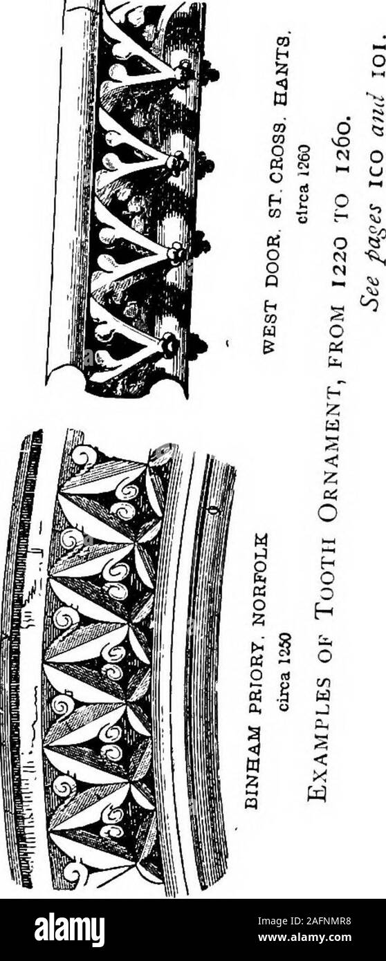 . La maison anglaise, comment juger de ses périodes et styles. HENRY III. La lettre d'accueil et de travail. Chien-dent, en effet, est un zigzagoften double sculptée dans un quatre-feuilles, fleurs, inshape carrés et avec son centre projette en un point.En règle générale, vous trouverez bien encadré dans une deephollow moulage, avec les fleurs côte à côte,et les pétales se sont joints à leurs points, de sorte qu'adecorative pattern est faite par le spacesbetween entre eux. D'autres fois l'flowersare ; séparés et dans des suites d'moldingsthey sont répétées plusieurs fois. Bien sûr, la transition de l'anglais n'était pas toEarly Norman ou rapide Banque D'Images