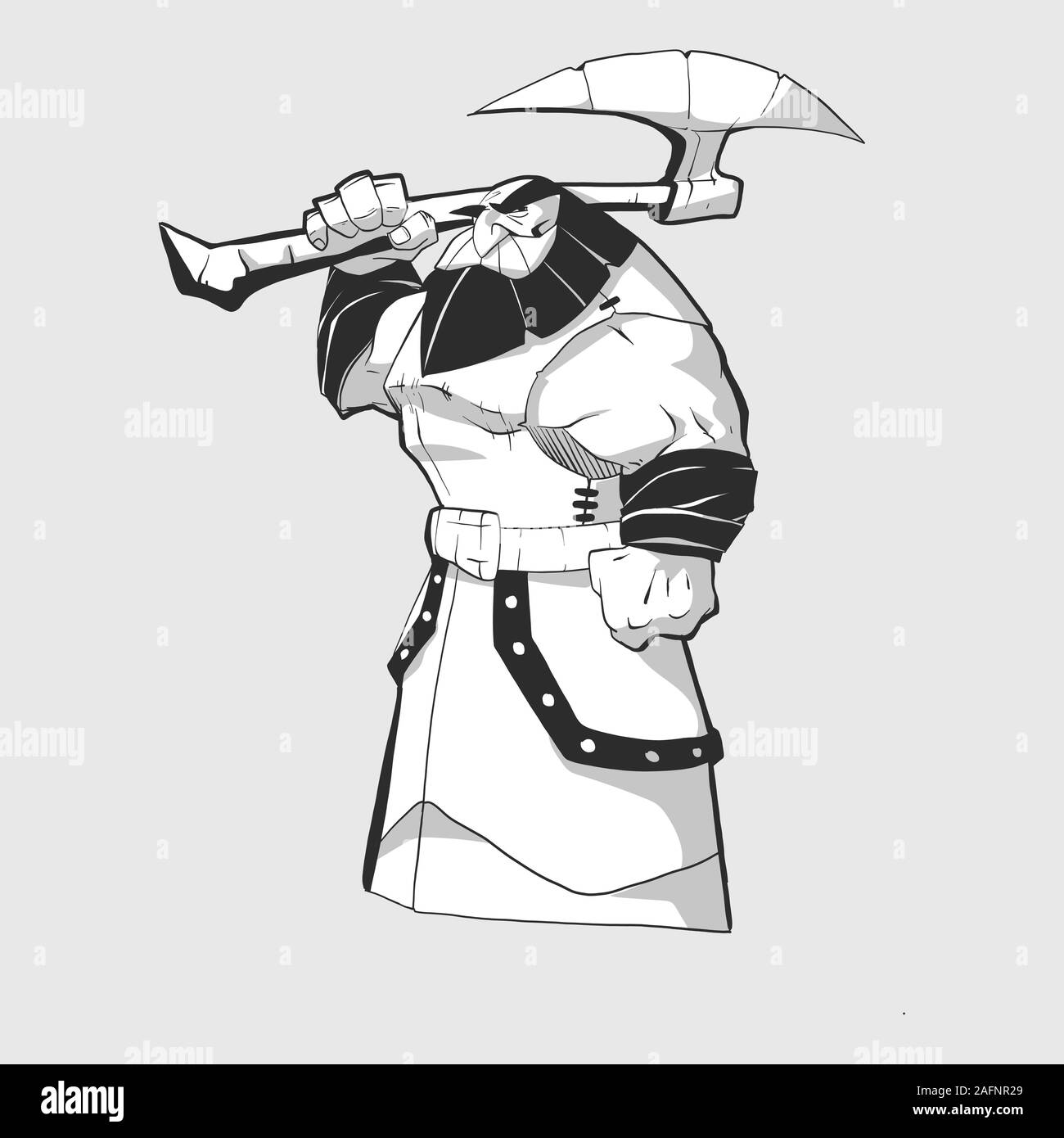 Vector illustration d'un dessin animé des hommes fantasy warrior tenant une hache de guerre géant Illustration de Vecteur