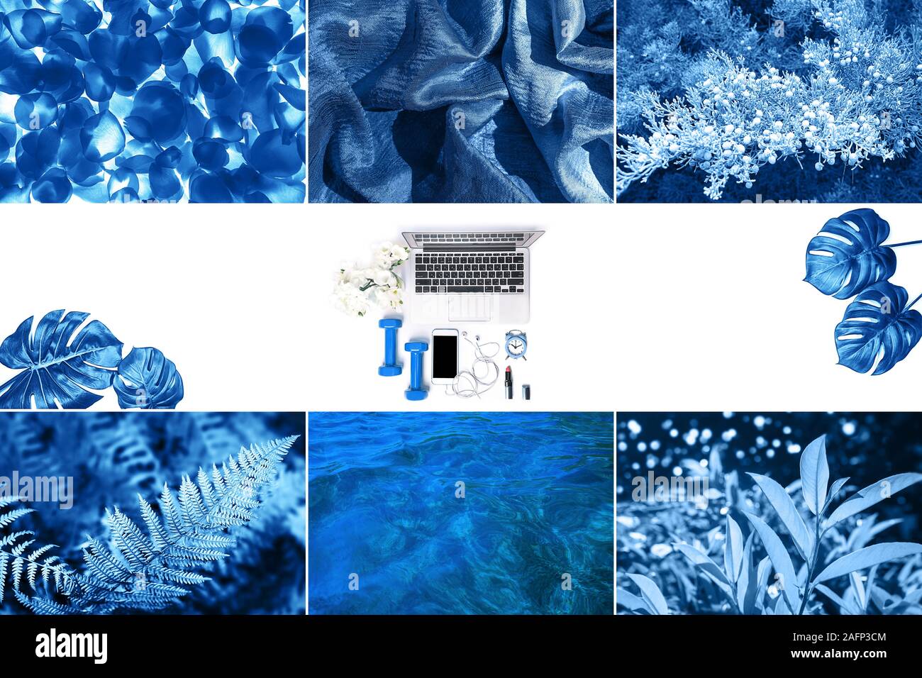 Collage de la mode fait avec photos inspiré par classique bleu couleur de l'année 2020. Vie dans différentes couleurs bleu classique. Banque D'Images