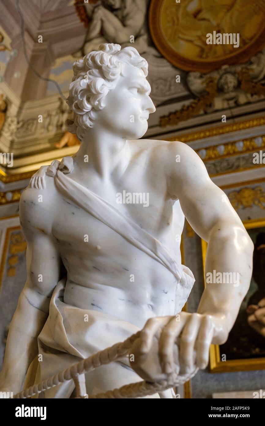 Art italien, sculpture de David, sculptures de Gian Lorenzo Bernini, Galleria Borghese Museum, Villa Borghese, Rome, Italie Banque D'Images