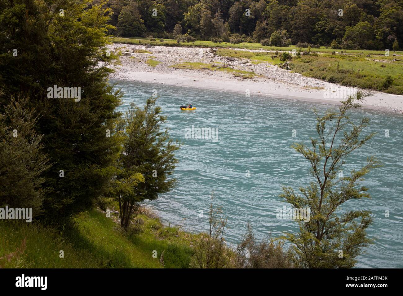 Pack-rafting, île du Sud, Nouvelle-Zélande Banque D'Images