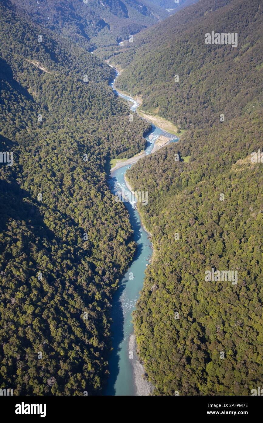 Vue aérienne de Wilkin River, South Island, New Zealand Banque D'Images