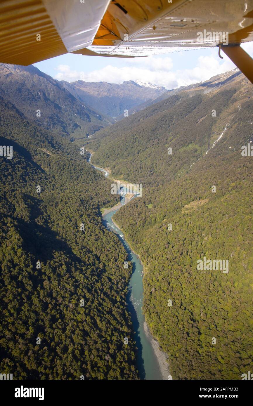 Vue aérienne de la Wilkin River, South Island, New Zealand Banque D'Images