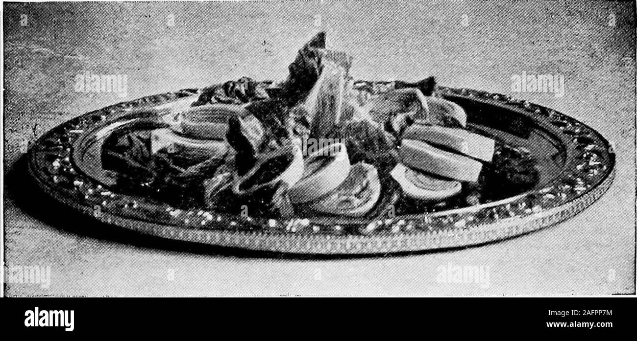 . Le siècle cook book : avec un nouveau supplément d'une centaine de recettes de especial l'excellence. STTJFrED OELBET AVEC TOMATES ET LA MAYONNAISE DEBOUT SUR FEUILLES DE LAITUE.. Salade d'oeufs durs tranchés HAED ABRAN6ED LE LETTITCE THESTALK FEUILLES, EXTRÉMITÉS DE LA RÉUNION LAISSE DANS LE CENTEK OP LE PLAT. Banque D'Images