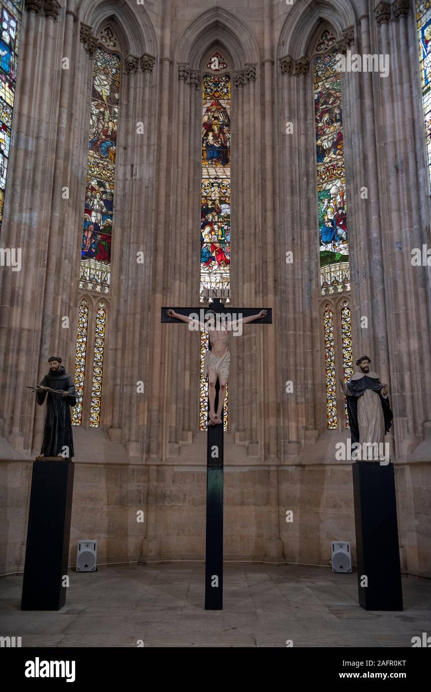 Des statues de Jésus et des saints, Monastère de Batalha, Batalha, Leiria, région Centre, Portugal, Europe Banque D'Images