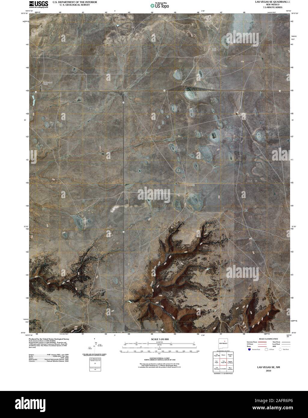 Carte TOPO USGS New Mexico NM Las Vegas SE 20100923 Restauration TM Banque D'Images