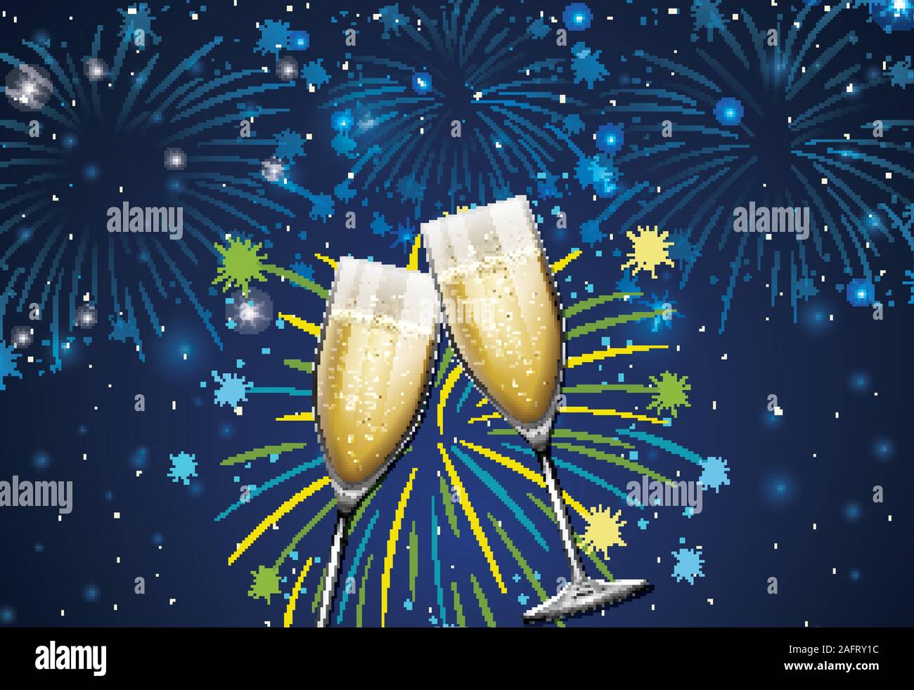Arrière-plan avec deux verres de champagne et d'artifice illustration Illustration de Vecteur