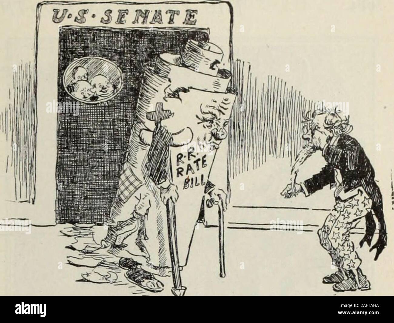 . Examen des évaluations et de travail du monde. L'ESPRIT DE 1906. Avec le président Roosevelt, le Président Cannon, et SenatorTillman marcher en l'harmonie, l'esprit national de 1776 isrecalled.-De l'Herald (New York).. Quitter le Sénat. L'Oncle Sam pour Railroad-Rate (Bill) : pourquoi, le projet de loi, je vous hardlyrecognized !-Fi-om la lame (Toledo). Banque D'Images