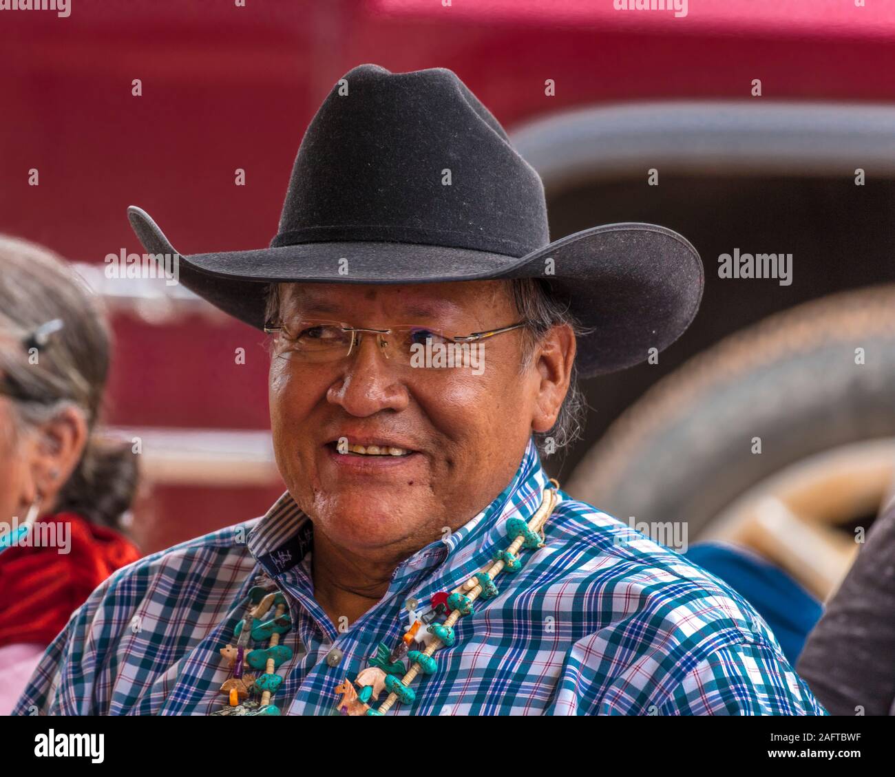 10 AOÛT 2019 - GALLUP NEW MEXICO, USA - Portrait of Native American man au 98e sondage Inter-tribal Indian Ceremonial, Nouveau Mexique Banque D'Images