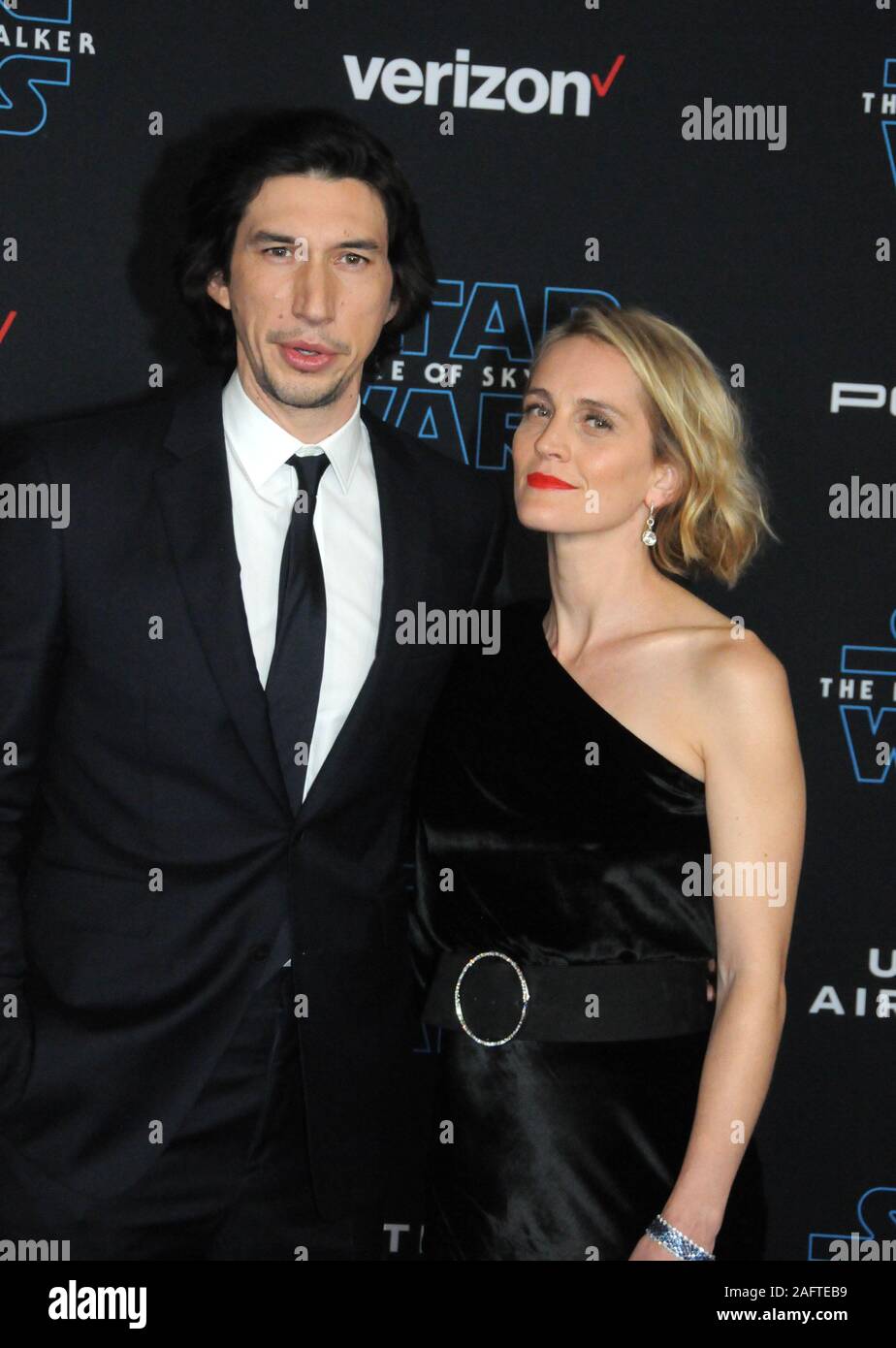 Hollywood, Californie, USA 16 décembre 2019 Adam Acteur et pilote épouse Joanne Tucker assister à Lucasfilm's première mondiale de 'Star Wars : La montée de Skywalker' le 16 décembre 2019 à Hollywood, Californie, USA. Photo de Barry King/Alamy Live News Banque D'Images