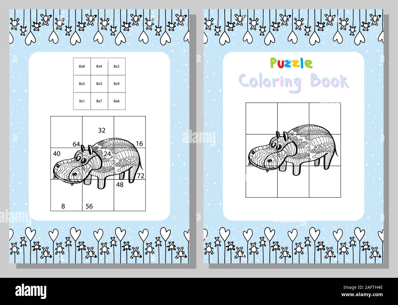 Table de multiplication. Puzzle à colorier d'Hippone. Style enfantin. Jeux éducatifs. Jeu.Vector Illustration de Vecteur