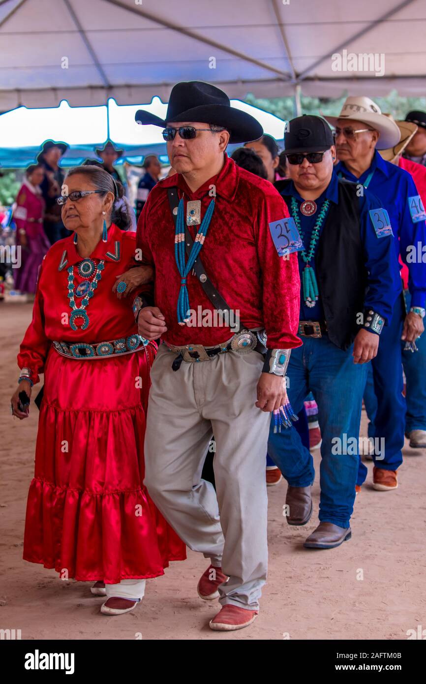11 AOÛT 2019 - GALLUP NEW MEXICO, USA -Autochtones américains lors des cérémonies du chant et de la danse au 98e sondage Inter-tribal Indian Ceremonial, Nouveau Mexique Banque D'Images