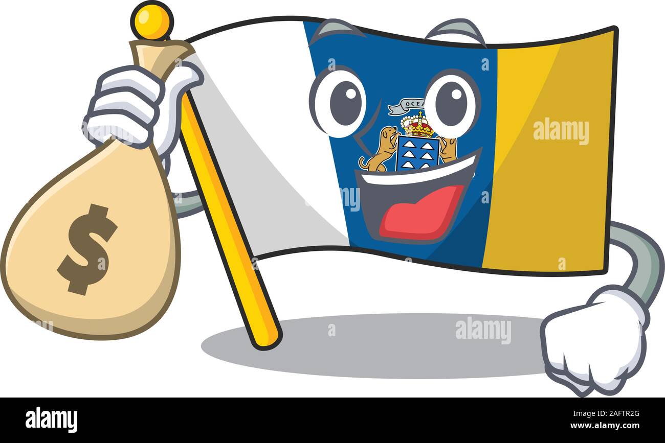 Drapeau Smiley canary island allez personnage avec sac d'argent Illustration de Vecteur