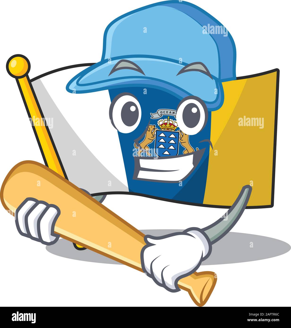 Île des canaries drapeau Cool personnage de défilement avec le baseball design Illustration de Vecteur