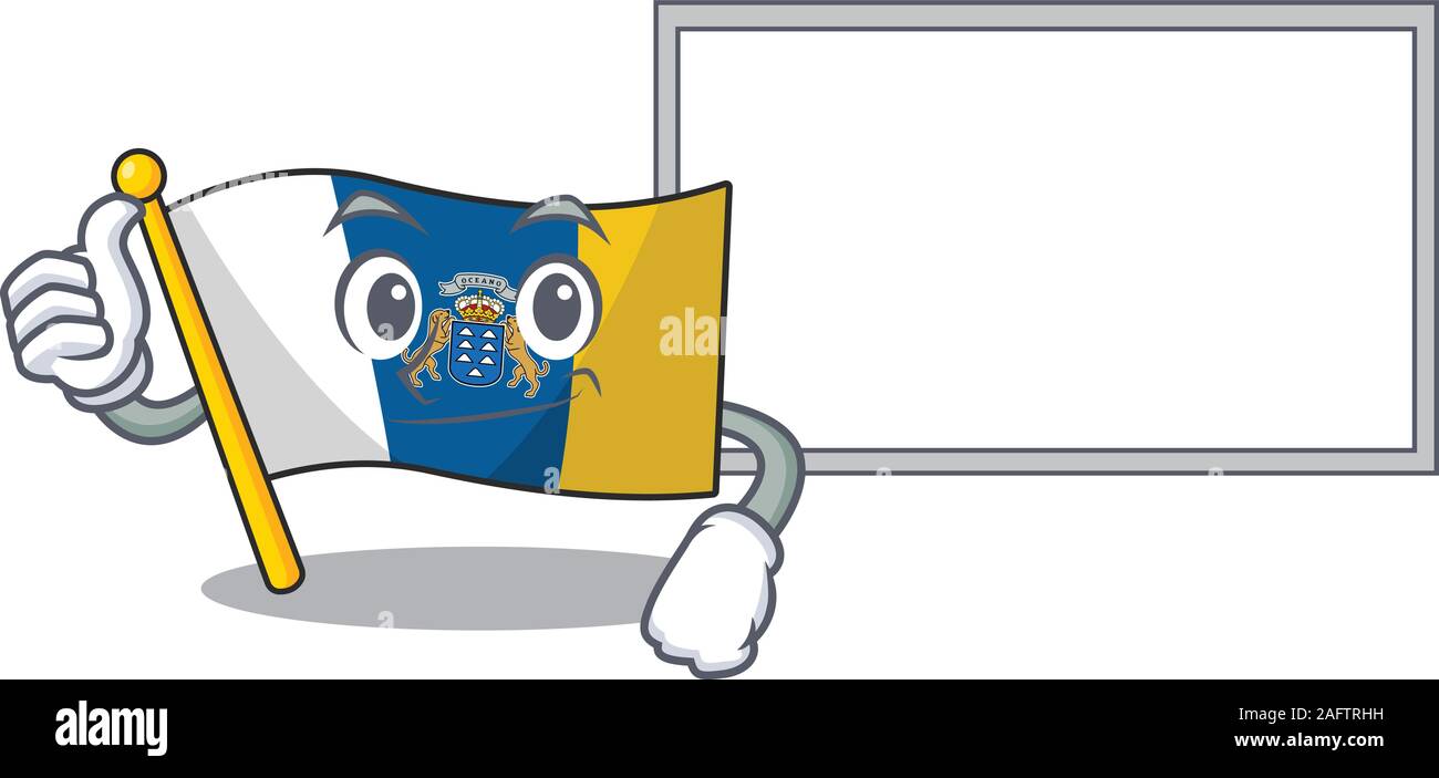 Drapeau île des Canaries mignon personnage Défilement Thumbs up with board Illustration de Vecteur