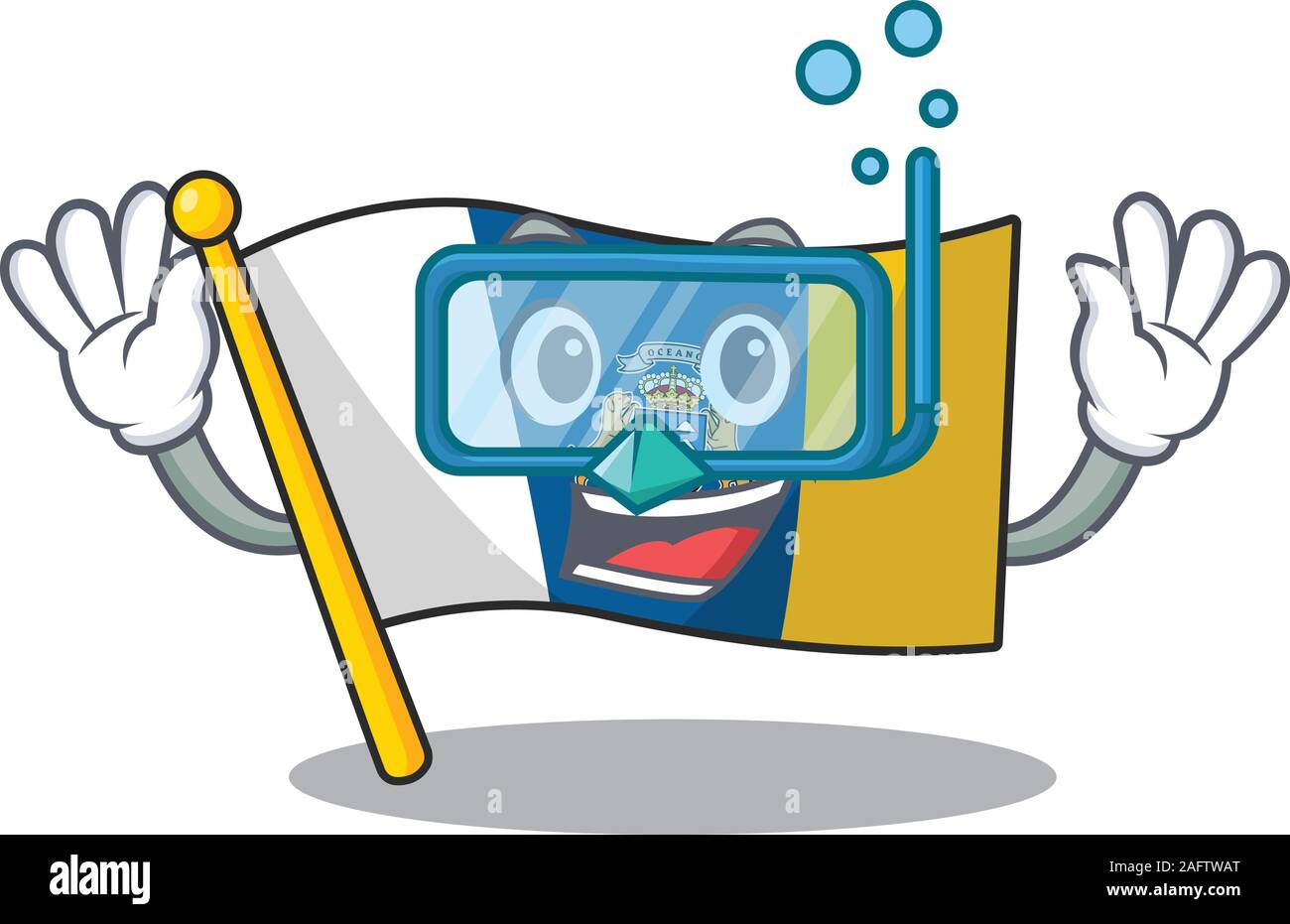 Cartoon Mascot dispose d''un drapeau île des Canaries Faites défiler portant des lunettes de plongée Illustration de Vecteur