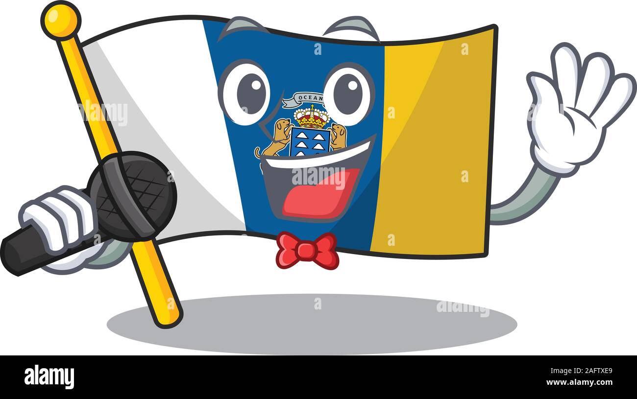 Cute cartoon drapeau chant canary island Faites défiler avec un microphone Illustration de Vecteur