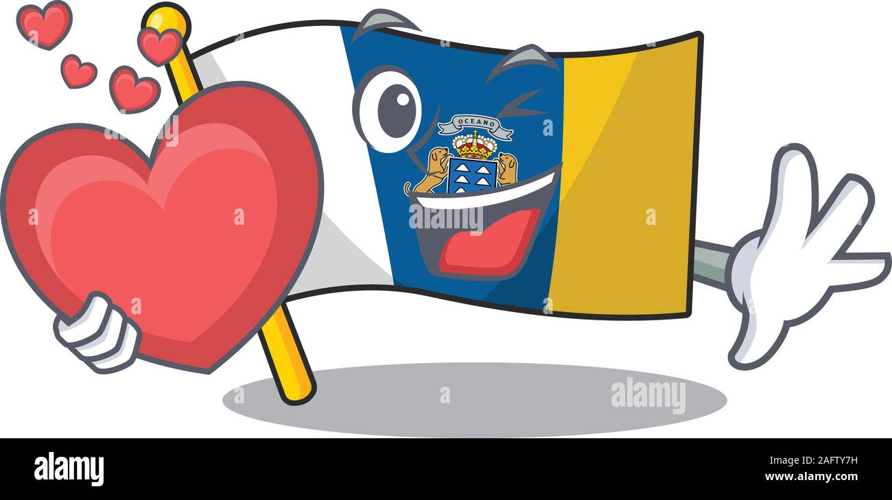 Drôle de visage d'un drapeau île des Canaries Faites défiler personnage avec coeur Illustration de Vecteur
