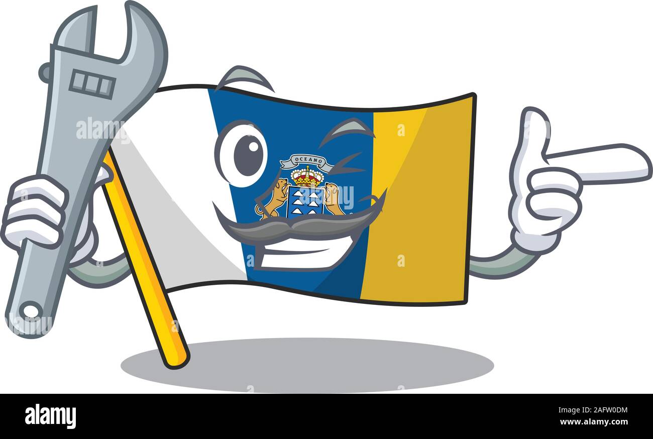 Drapeau île des Canaries Mécanicien Cool Faites défiler la conception de personnages de dessins animés Illustration de Vecteur