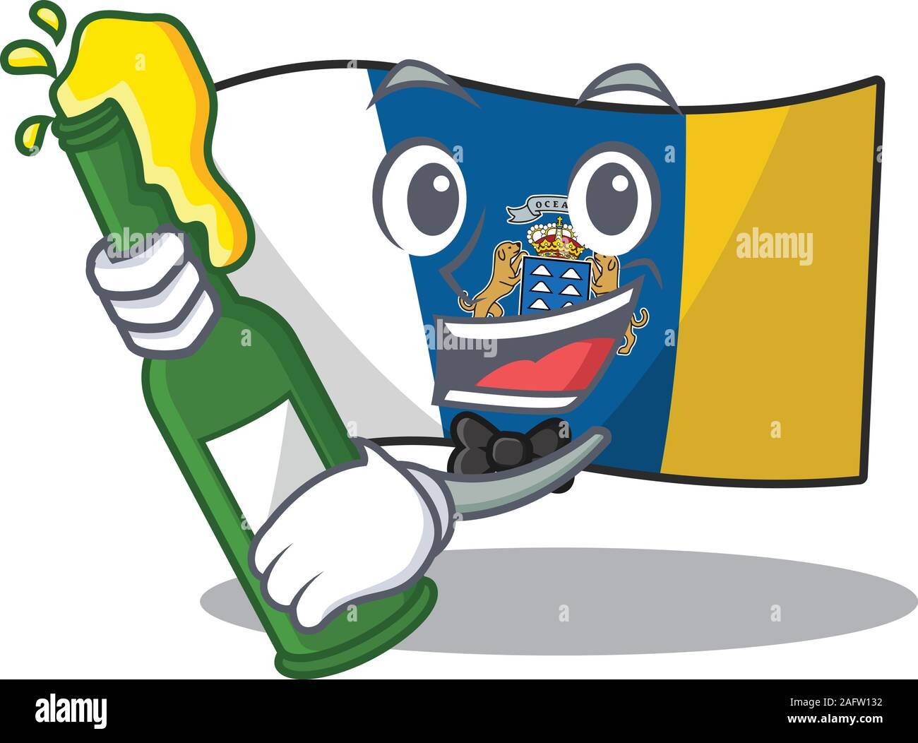 Drapeau île des Canaries Faites défiler avec bouteille de bière mascot cartoon style Illustration de Vecteur
