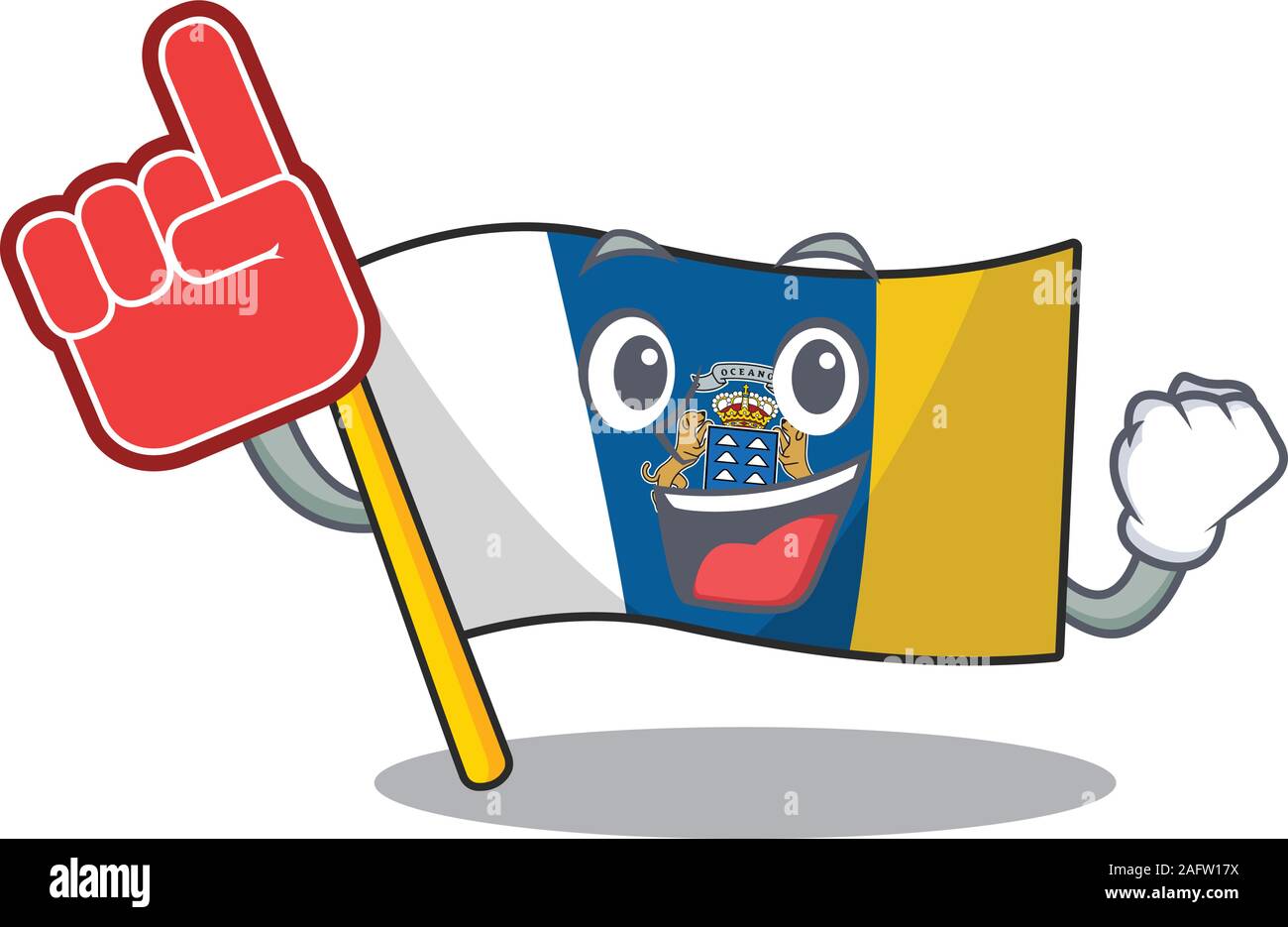 Île des canaries drapeau défiler mascot cartoon style avec doigt de mousse Illustration de Vecteur