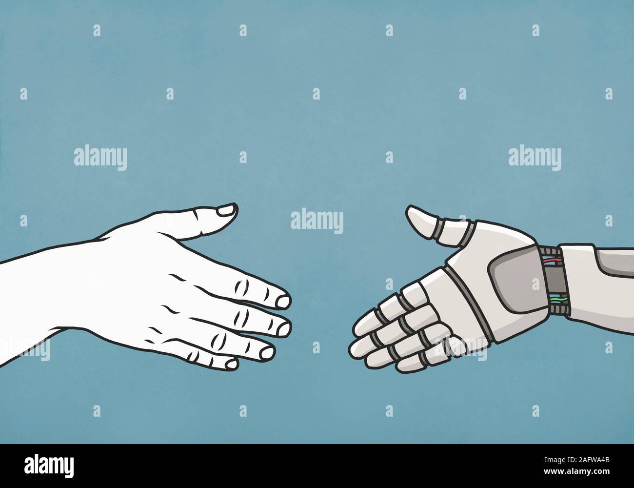 Les droits et les robots shaking hands Banque D'Images