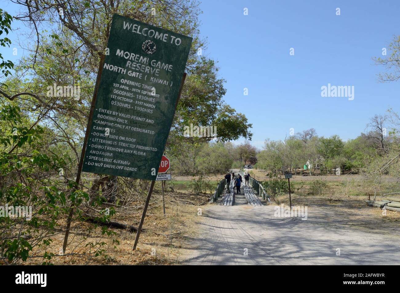 Bienvenue à l'entrée du Parc National de Moremi Afrique Botswana Banque D'Images