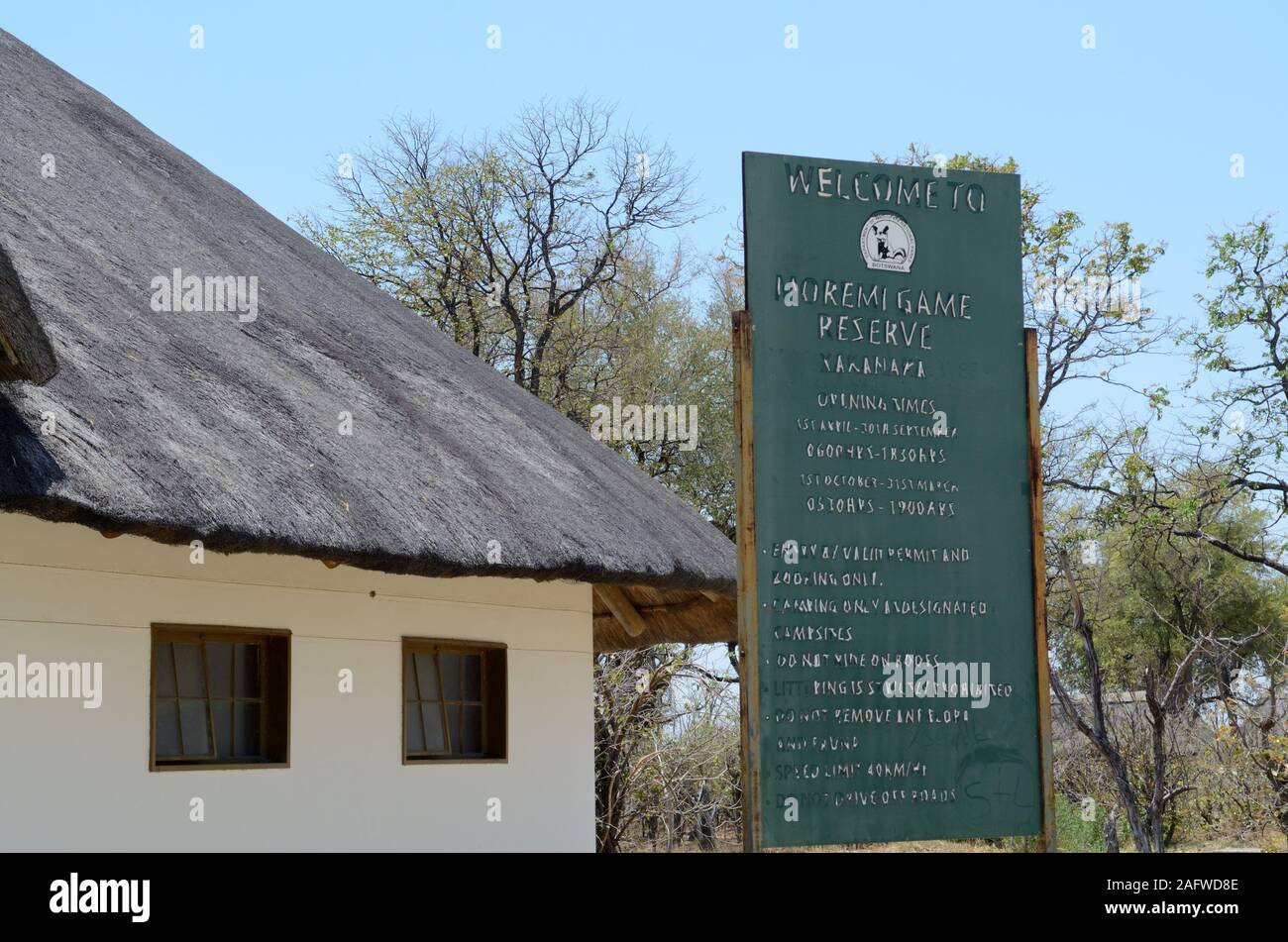 Bienvenue à l'entrée du Parc National de Moremi Afrique Botswana Banque D'Images
