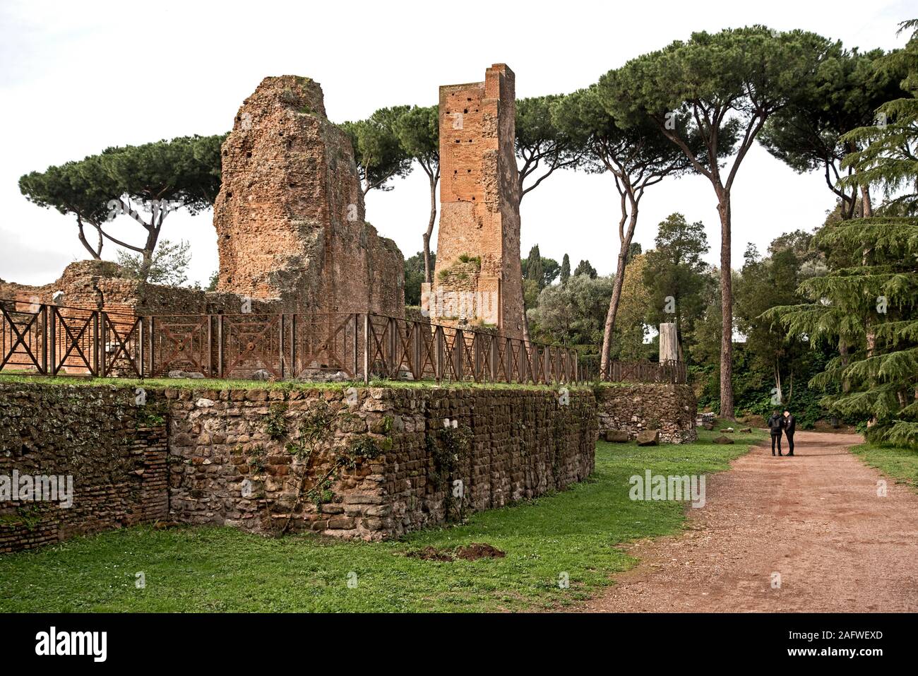 Ruines du palais impérial sur le Mont Palatin, Rome, Italie. Banque D'Images
